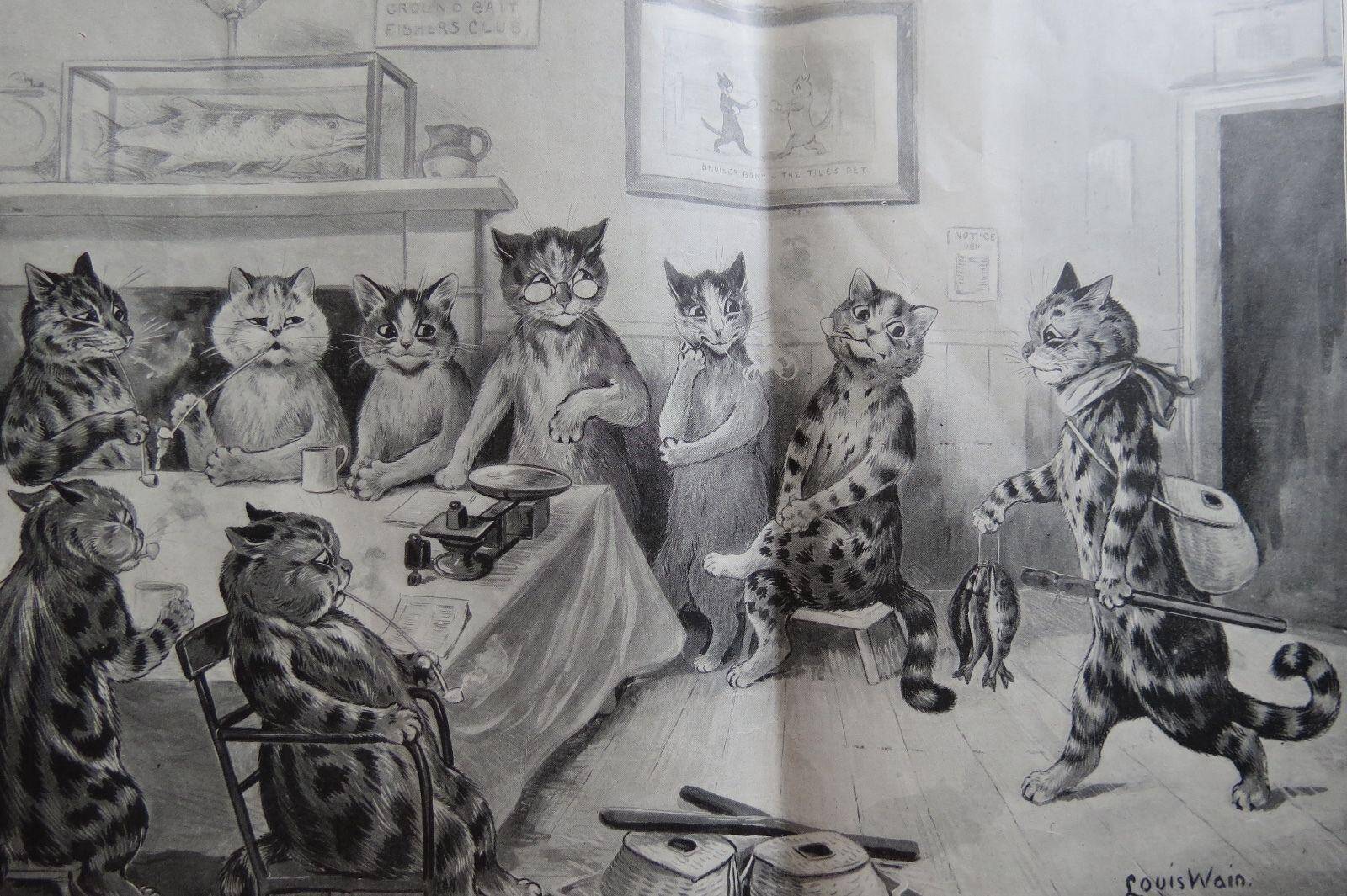 The Angler's Club - Weighing In (1898) The Angler's Club - anthopomorphic cats admiring a cat-fisherman's latest catch.