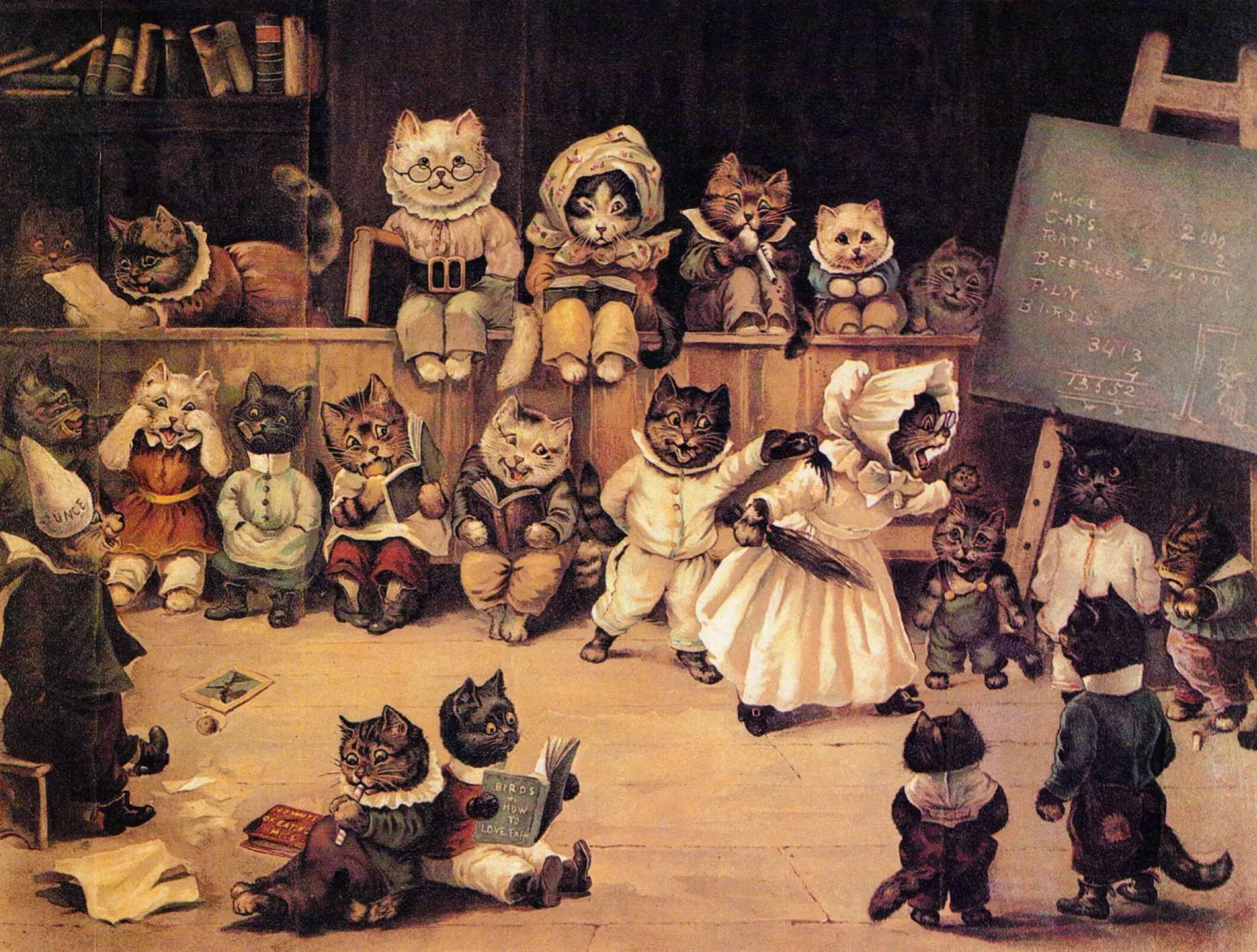 Mrs. Tabitha's Cats Academy (1895) Mrs. Tabitha's cats academy - A victorian style schoolhouse fulll of cats reading and playing